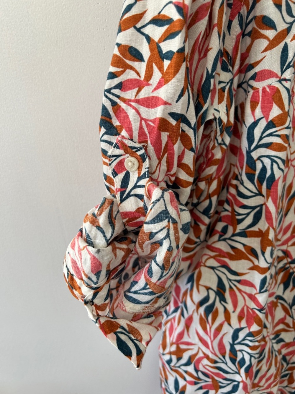 Lands' End A Line Linen Tunic Women’s XL Floral Leaf Print Button Up Resort Wear - Picture 15 of 16